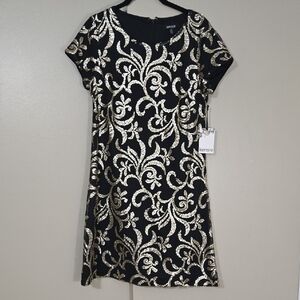 Kensie Black and Gold Sequined Cocktail Dress Size 8 NWT